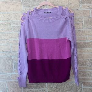 SHEIN Lavender and Magenta Color-Block Sweater